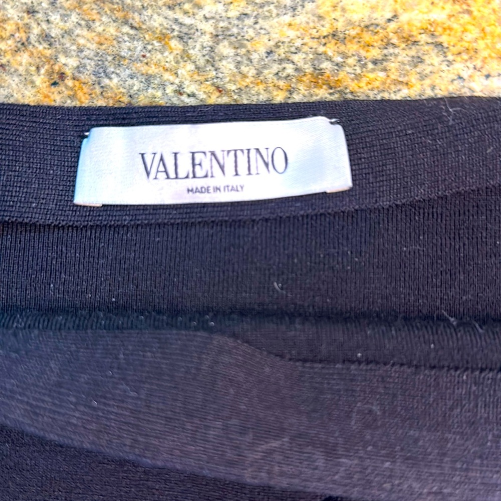 Valentino Ruched Side Black Wool Pencil Skirt
